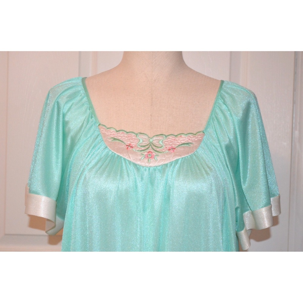 Vtg Sears Nylon Long Blue Nightgown Womens One Size XS-Lg 70s USA Cottage Granny